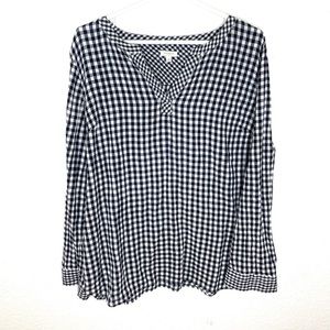 Talbots Black & White Gingham V-Neck Top